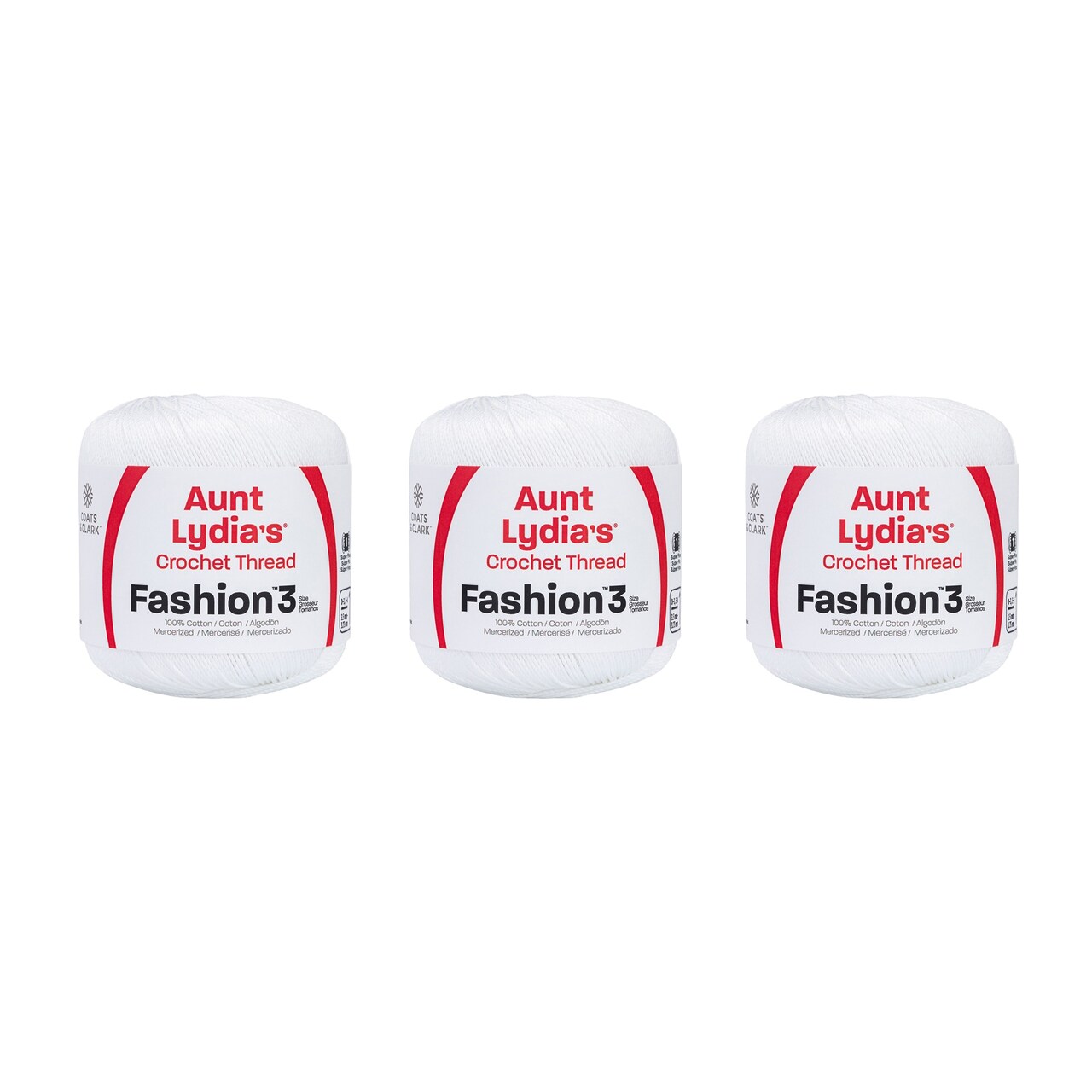 Aunt Lydia Fashion White Crochet - 3 Pack of 150y/137m - Cotton - Gauge 3 - Crochet